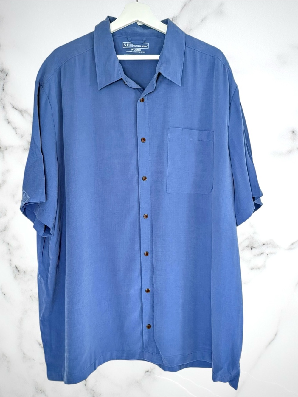 5.11 Tactical Series Men's 2XL Blue Short Sleeve Camp Shirt Modal Blend EVC